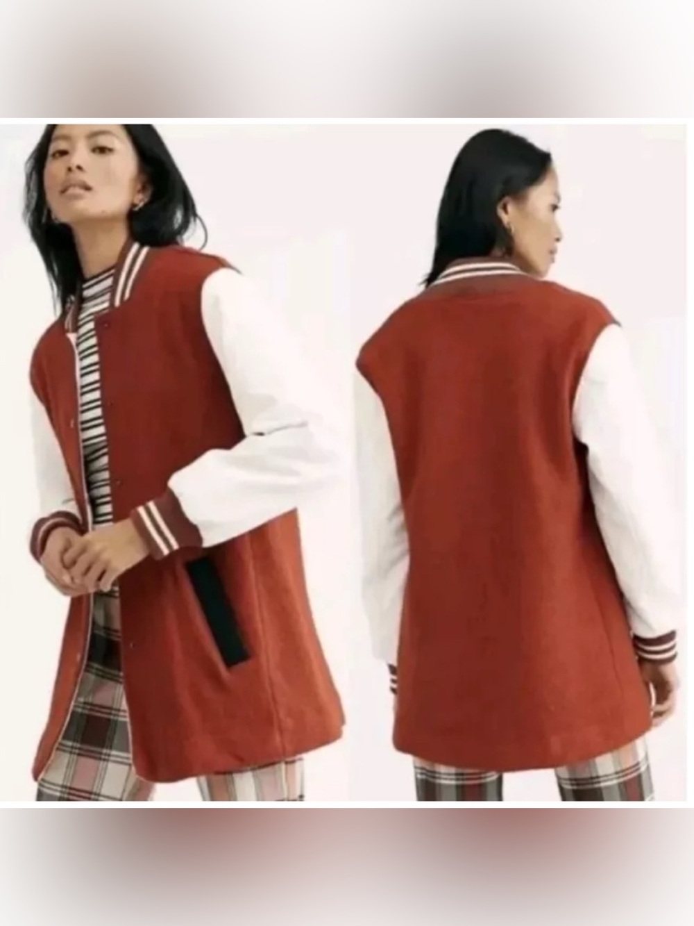 We The Free NWOT Varsity Jacket in Deep Rust and Ivory Sz Small